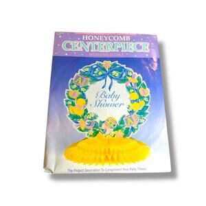 Vintage Baby Shower Honeycomb Centerpiece 9.5" Wreath Pastels Yellow